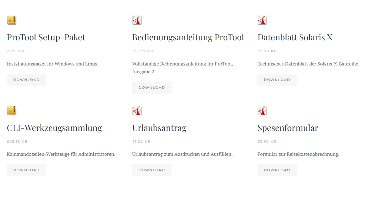 Mit Phoca Download Source gestaltete Download-Liste im YOOtheme-Builder