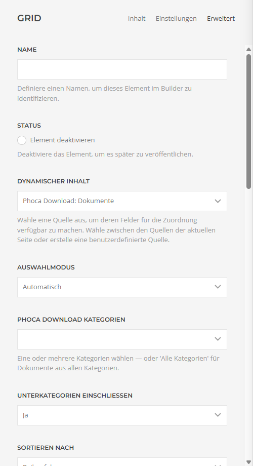 Einstellungen des Quellen-Typs Dokumente im automatischen Modus