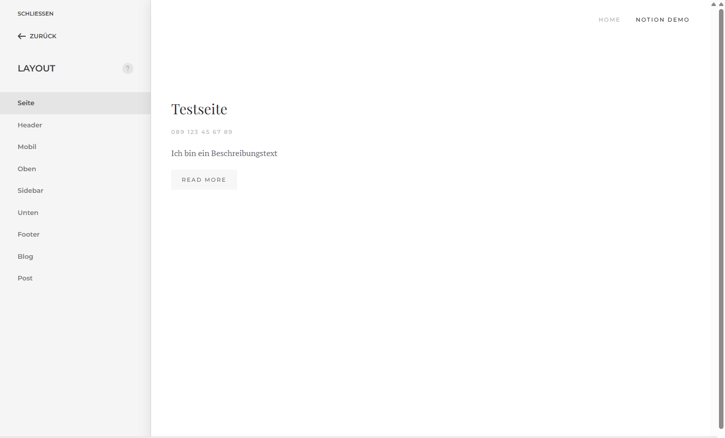 Der YOOtheme-Builder mit der geöffneten Seite