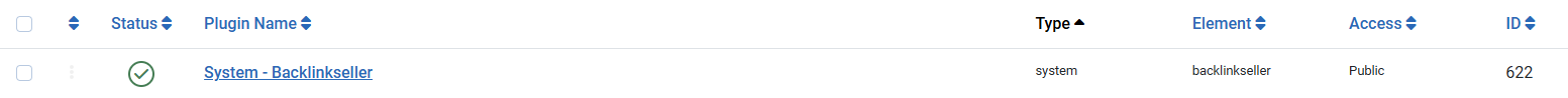 The plugin list with the enabled entry „System - Backlinkseller