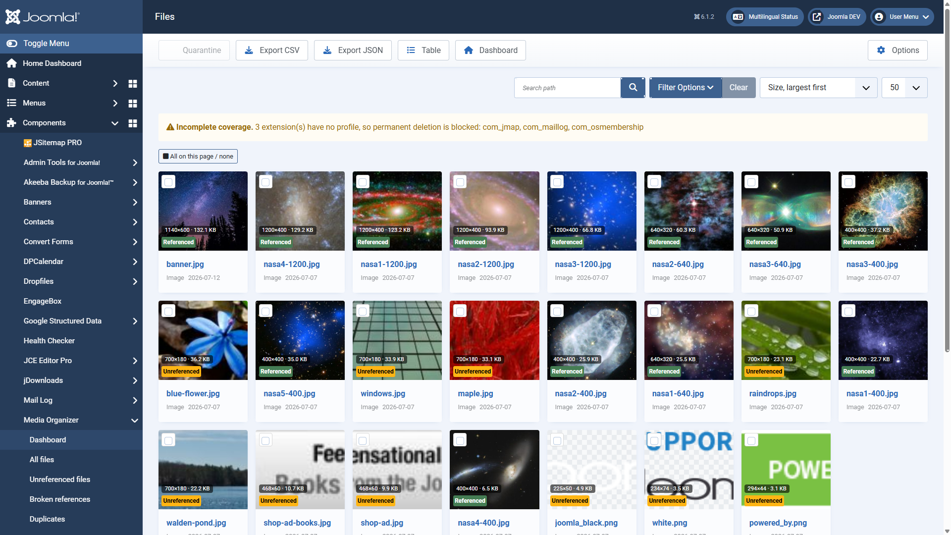 The review view of Media Organizer as a grid with thumbnails, status indicators and filters
