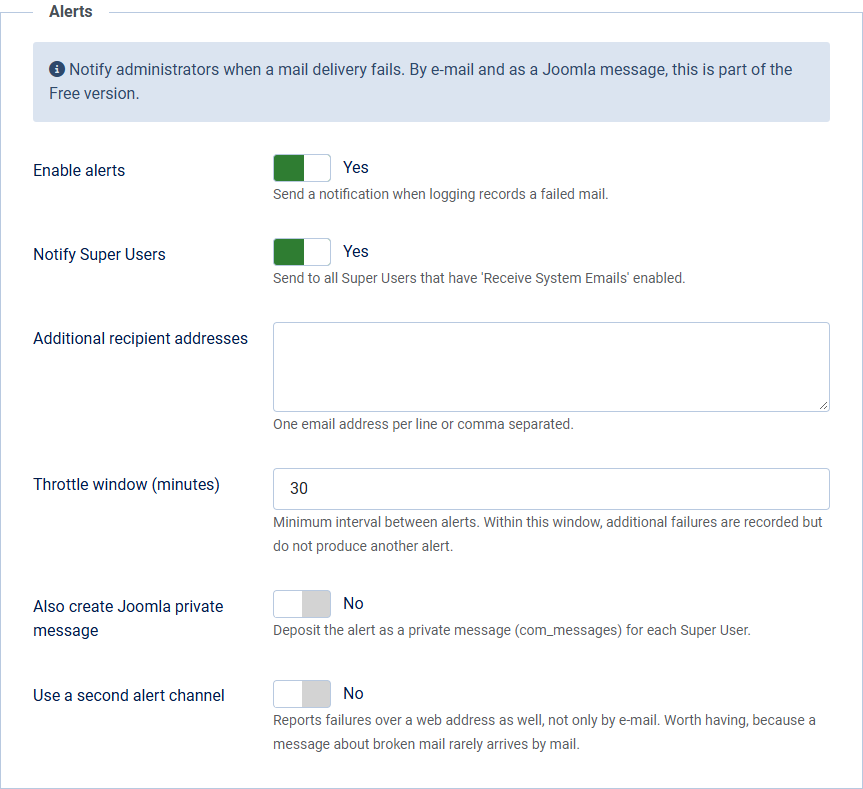 The options tab notifications
