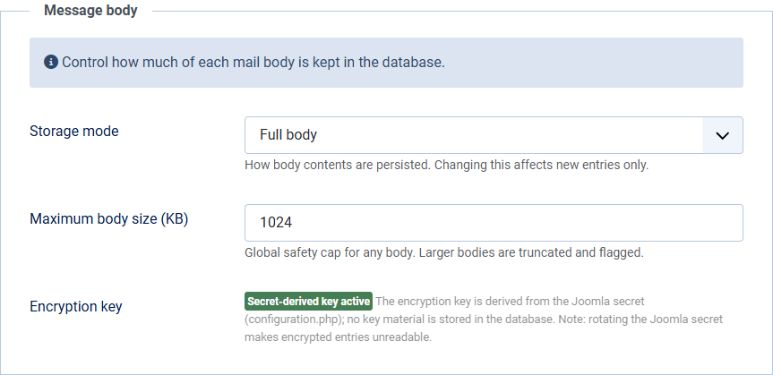 The options tab body storage