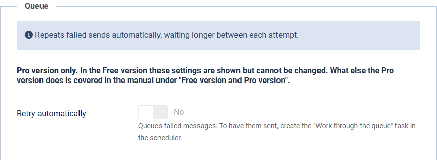 The Queue tab in the Free version: the fields are visible but greyed out and cannot be used