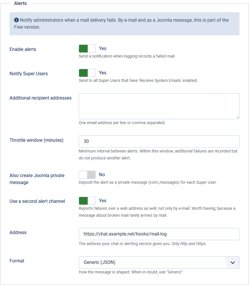 The options tab notifications